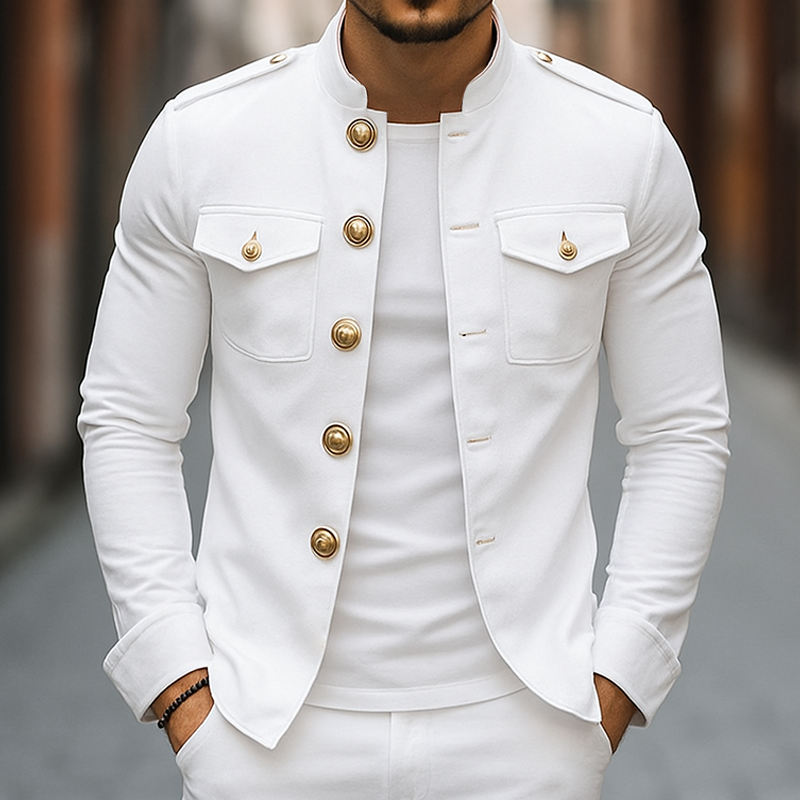 Men's Vintage Casual Solid Stand Collar Button Jacket