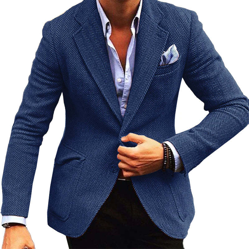 Men's Vintage Herringbone Wool Blend Lapel Single Breasted Blazer