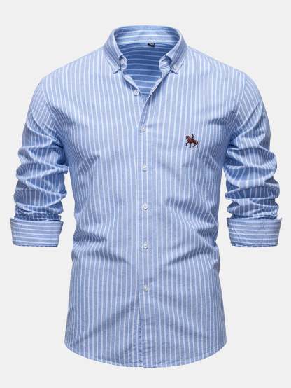 Cowboy Embroidery Cotton Stripe Shirt