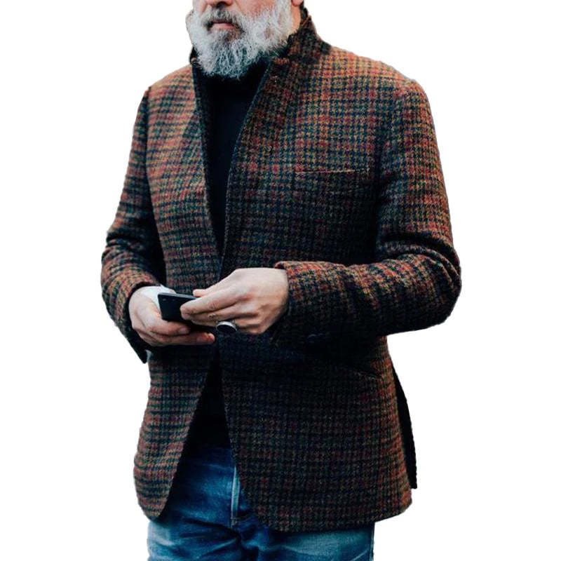 Men'S Vintage Plaid Woolen Chest Pocket Lapel Blazer