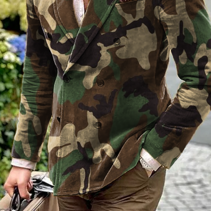 Men's Camo Peak Lapel Double Breasted Casual Blazer