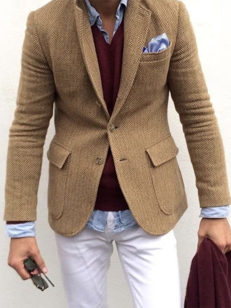 Men's Yellow Khaki Multi-Check Blazer