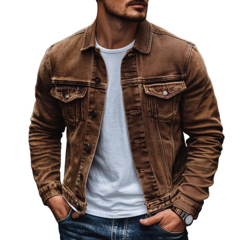 Men's Vintage Casual Solid Color Washed Denim Jacket