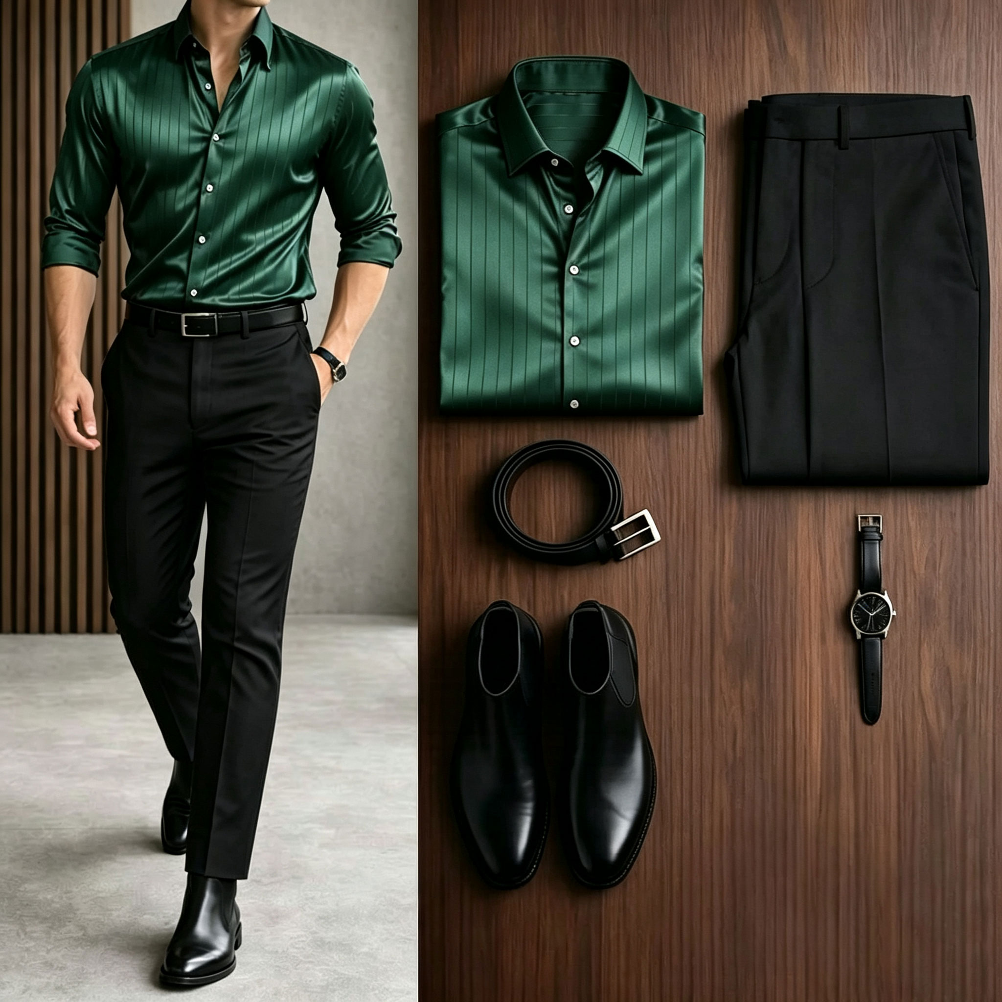 Men's Casual Multi Color Long Sleeve Shirt & Khaki Chino Pants Two-Piece Set