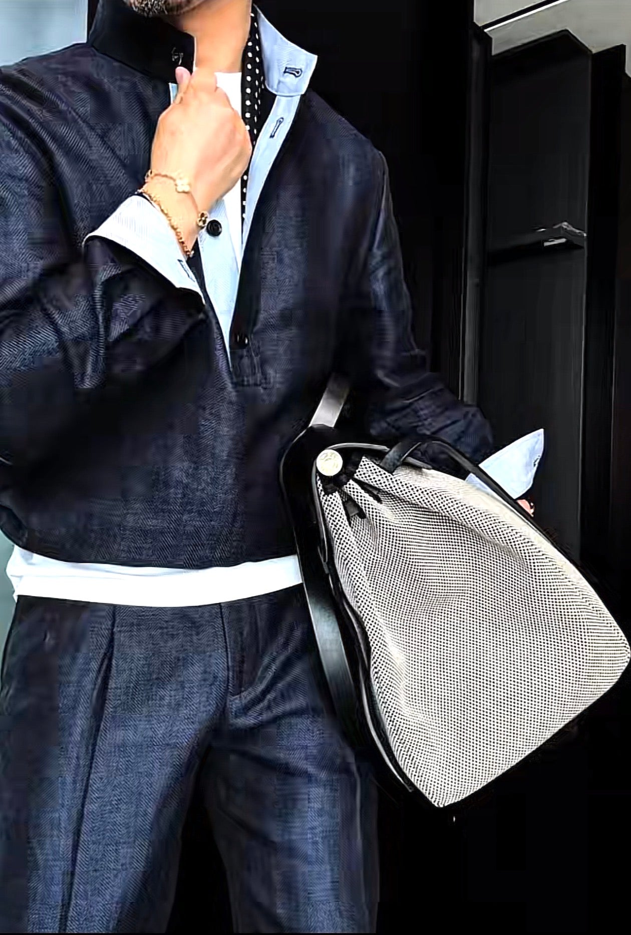 Premium Linen Mandarin Collar Suit-Sky Blue