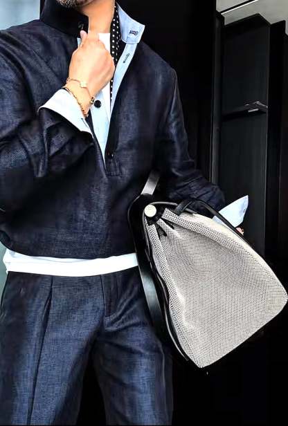 Premium Linen Mandarin Collar Suit-Sky Blue