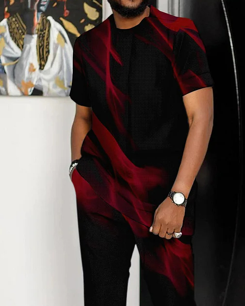 Men's Gradient Print Short Sleeve Suit