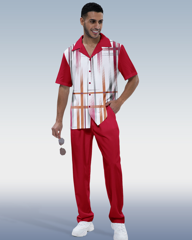 Men's Gradient Stripe 2-Piece Short Sleeve Suit