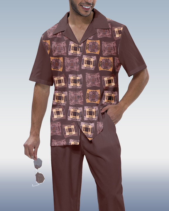 Men's Color Block Short Sleeve Shirt Walking Set