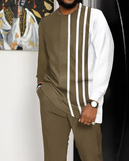 Men's Casual Color Blocking Long Sleeve Walking Suit