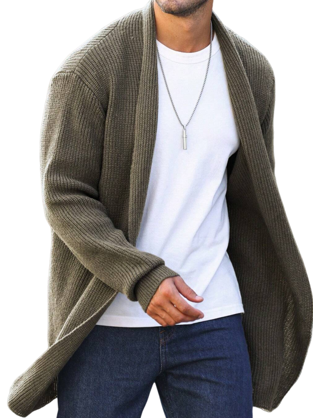Men's Casual Basic Mid-length Knitted Sweater Cardigan Jacket