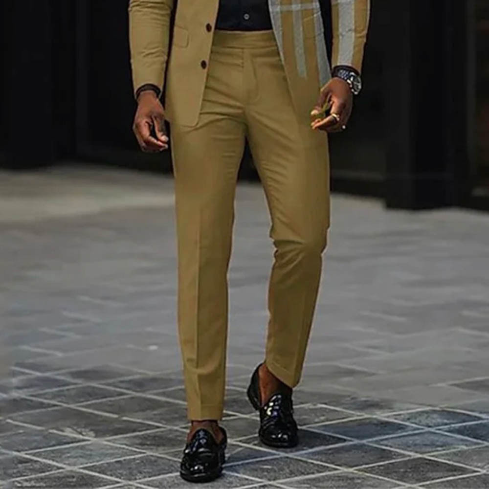 BlazerMen's Gradient Green & Gray Color Matching Checkered Printed Long Sleeves Blazer & Trousers Two Pieces Set