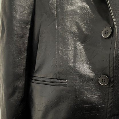 Men's Classic Vintage Slim Fit PU Leather Blazer
