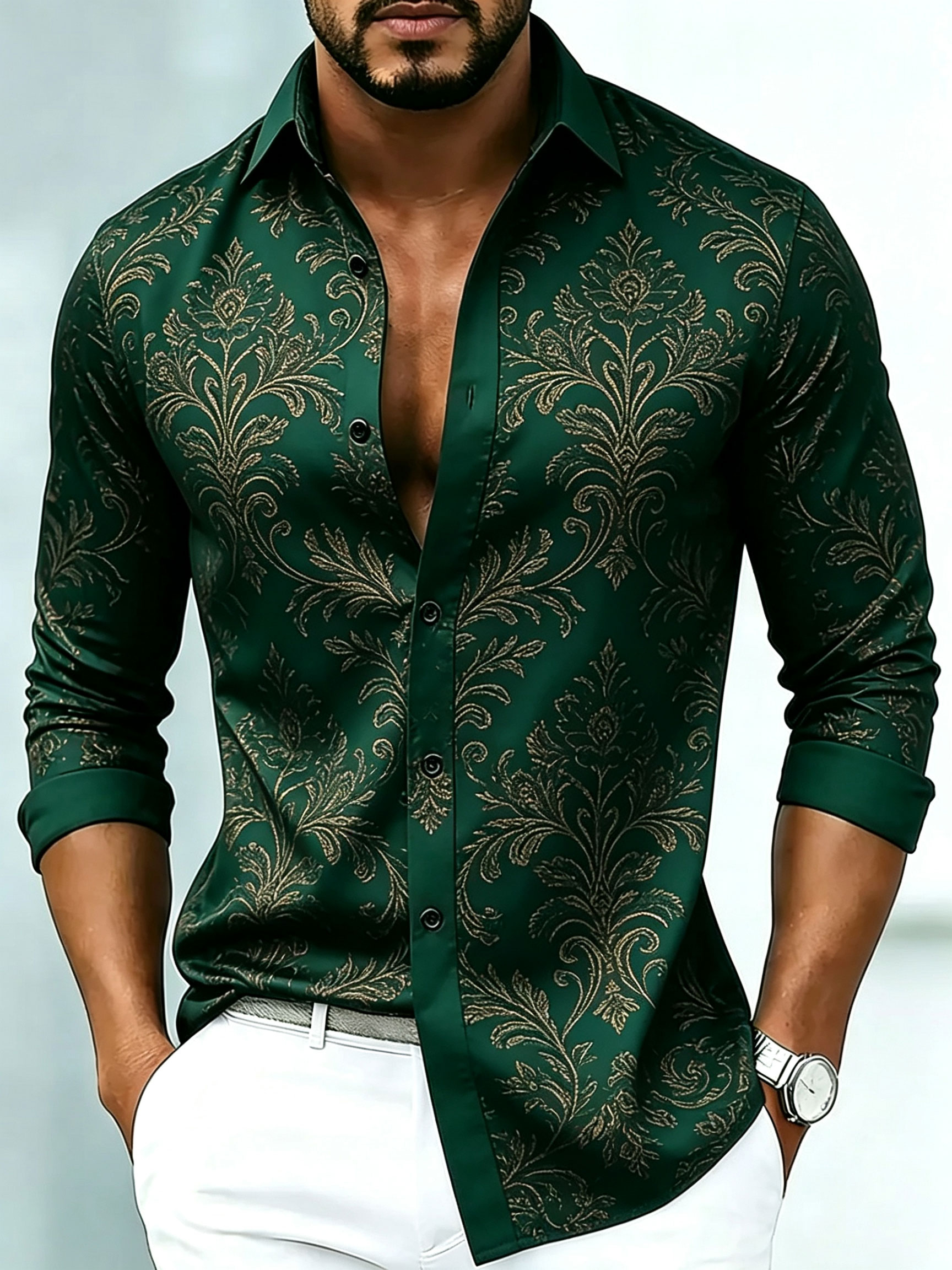 Men's Luxury Business Floral Print Long-Sleeve Shirt