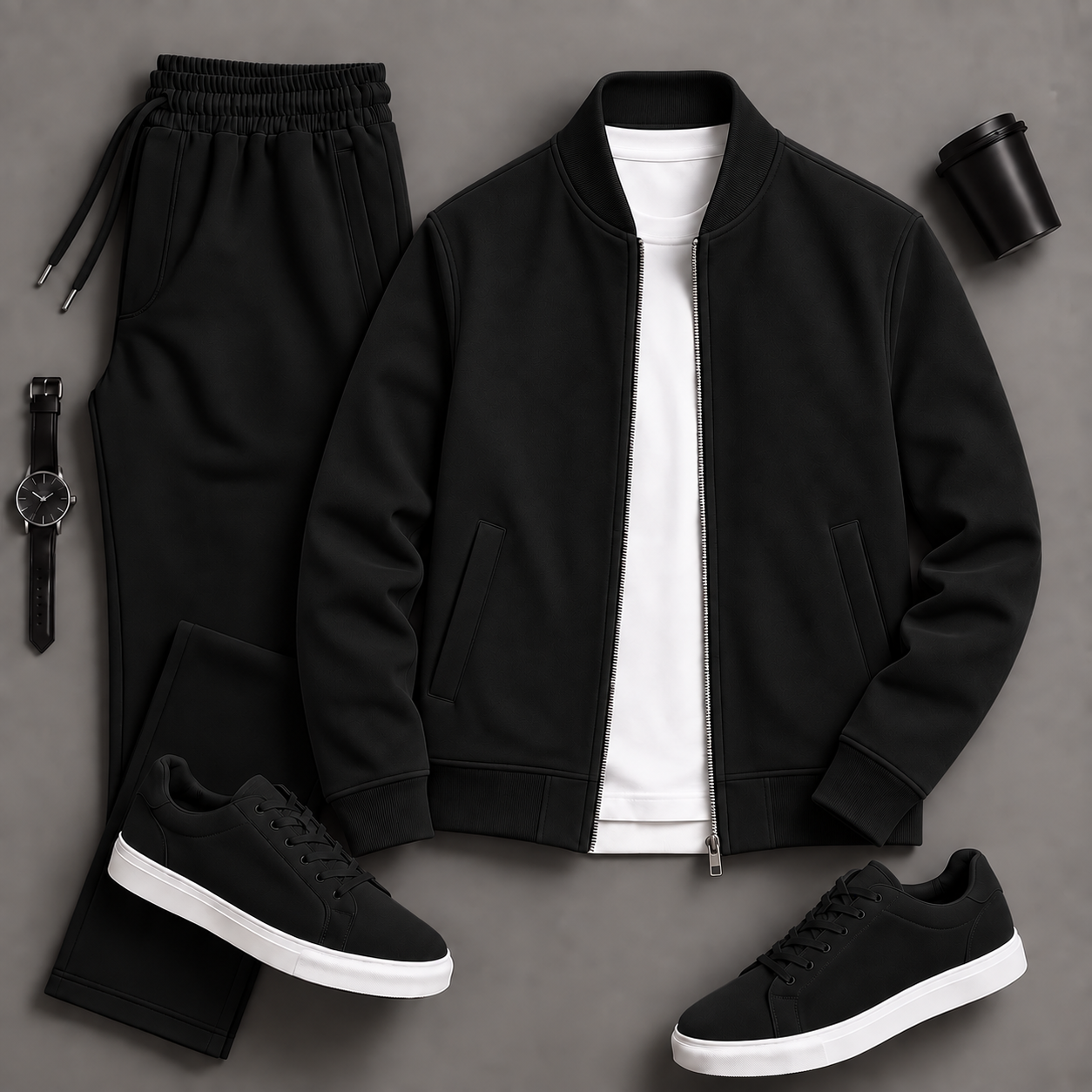 Men's Casual Solid Bomber Jacket & Drawstring Pants 2-Piece Matching Outfit Set, Multiple Colors Available