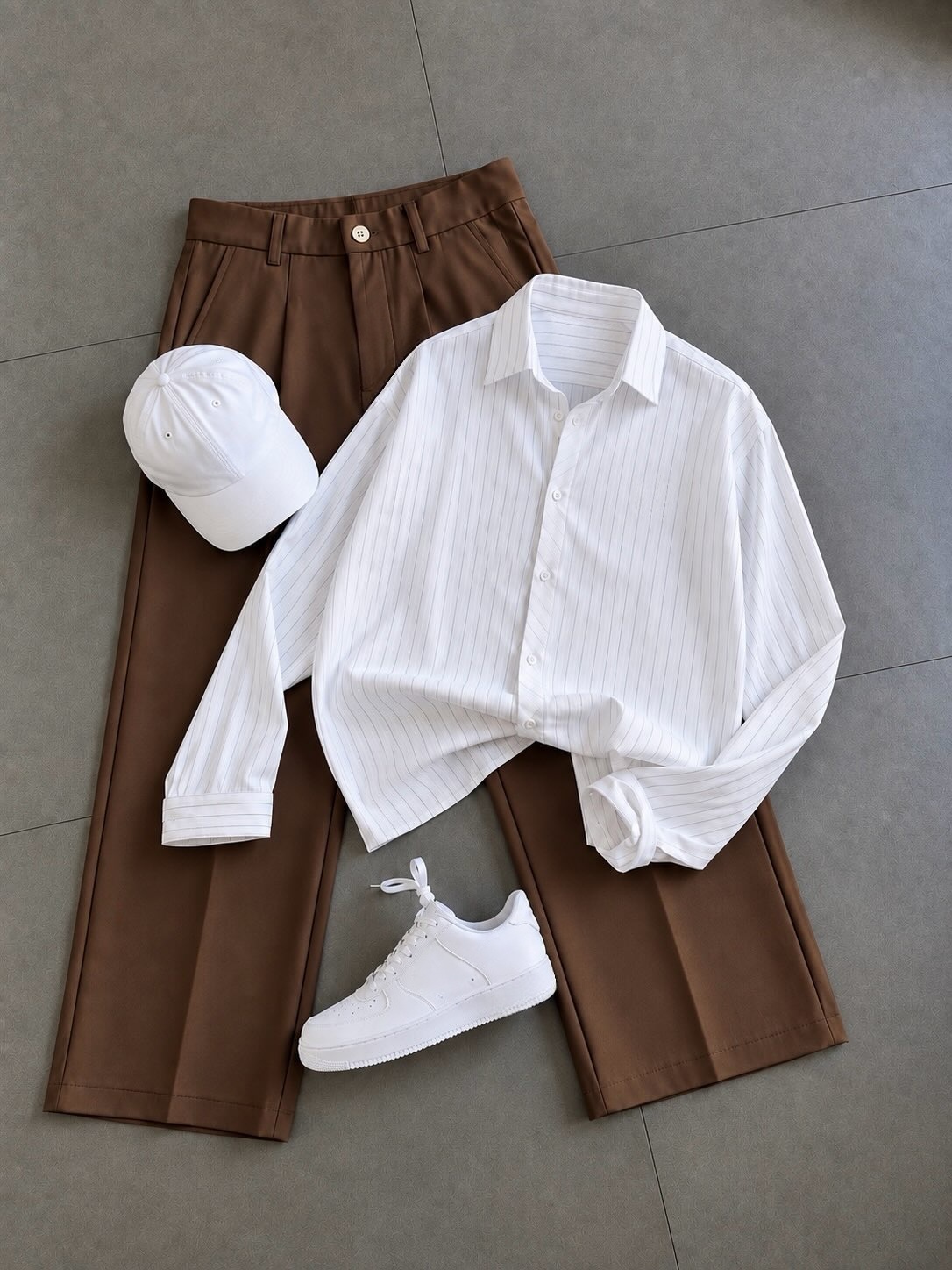 Men's Casual Striped Long Sleeve Shirt & Chino Pants 2‑Piece Matching Outfit Set, Multiple Colors Available
