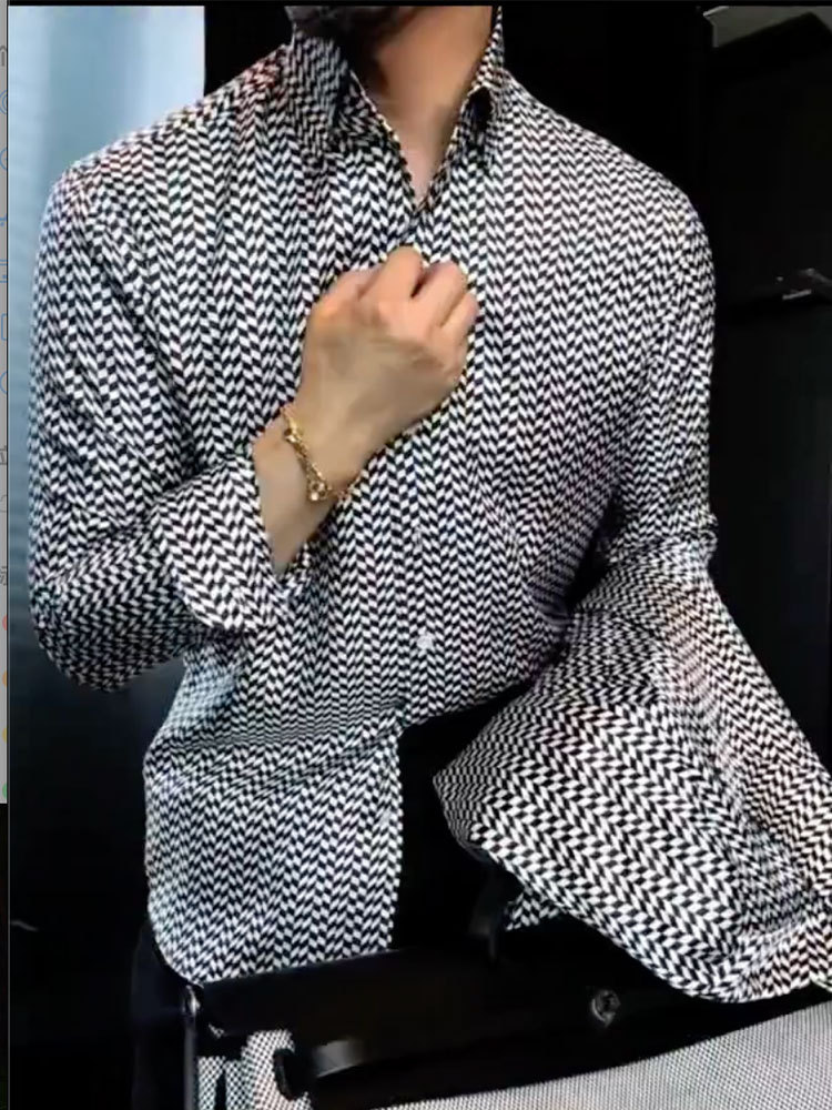 Men's Geometric Printed Long Sleeves Shirt