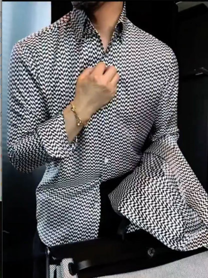 Men's Geometric Printed Long Sleeves Shirt