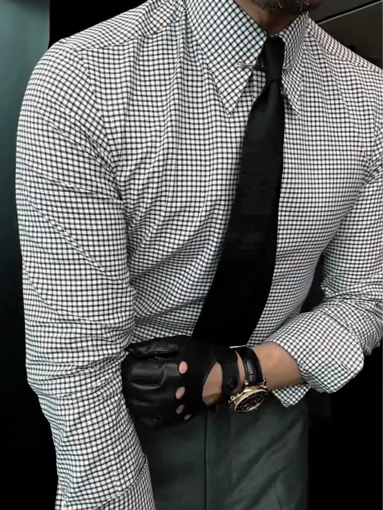 Men'sCheckered Printed Long Sleeves Shirt