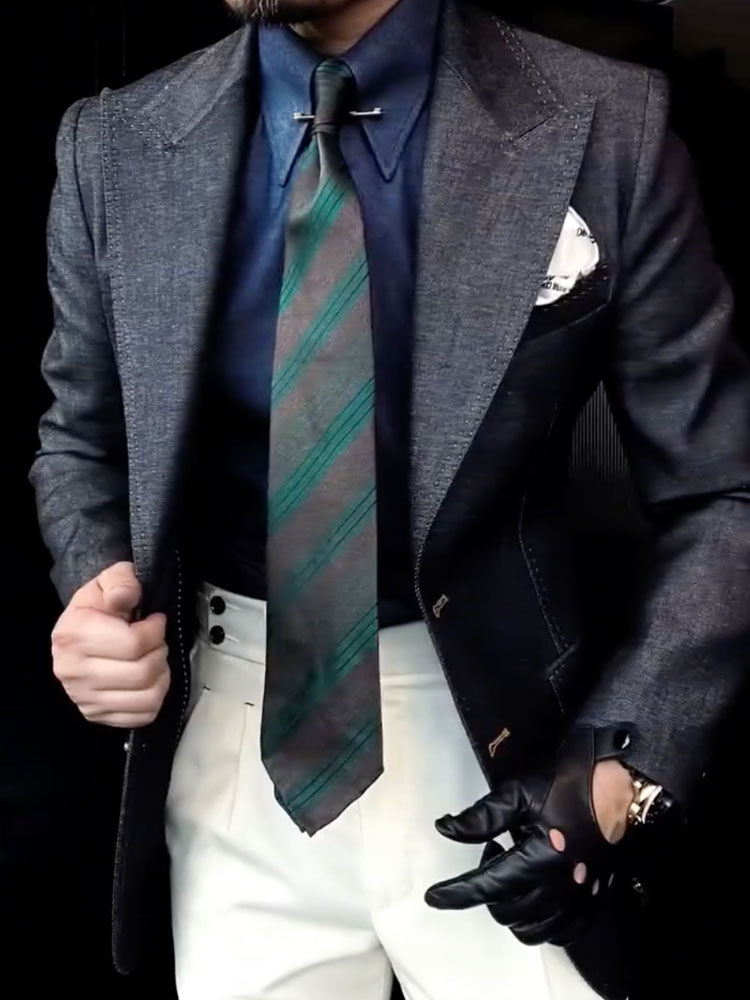 Men's Navy Blue Denim Long Sleeves Blazer