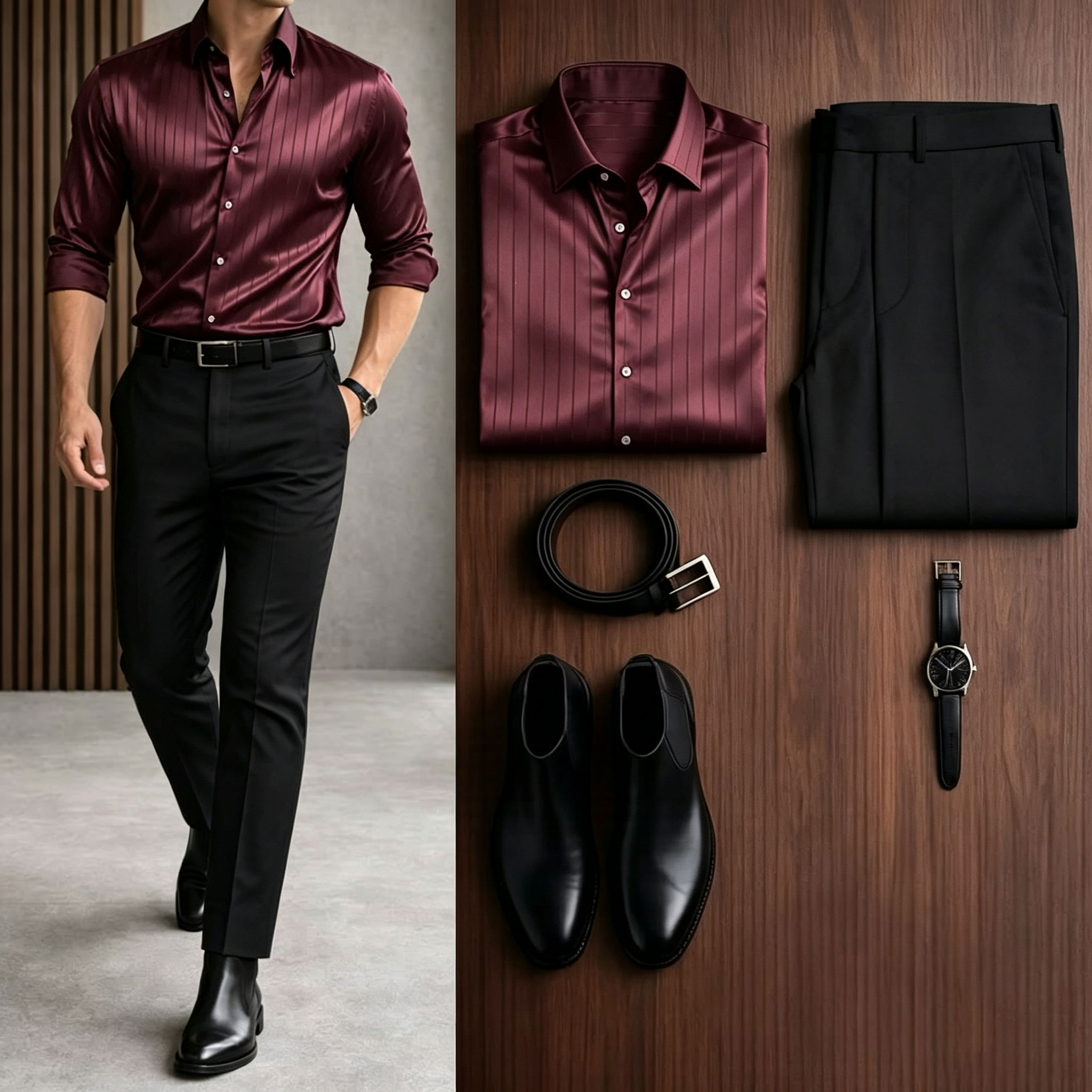 Men's Casual Multi Color Long Sleeve Shirt & Khaki Chino Pants Two-Piece Set