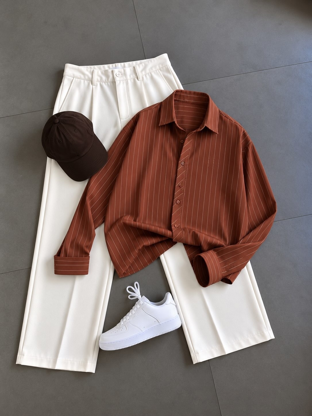 Men's Casual Striped Long Sleeve Shirt & Chino Pants 2‑Piece Matching Outfit Set, Multiple Colors Available