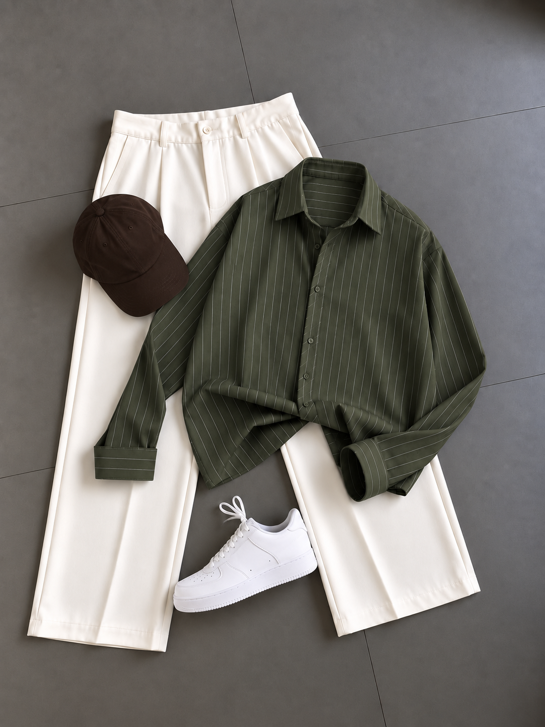 Men's Casual Striped Long Sleeve Shirt & Chino Pants 2‑Piece Matching Outfit Set, Multiple Colors Available