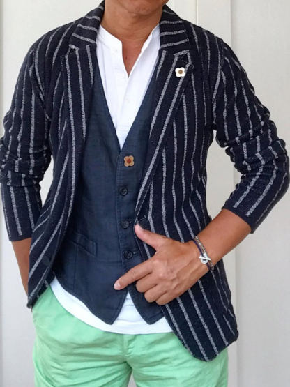 Men's Navy Blue Striped Blazer