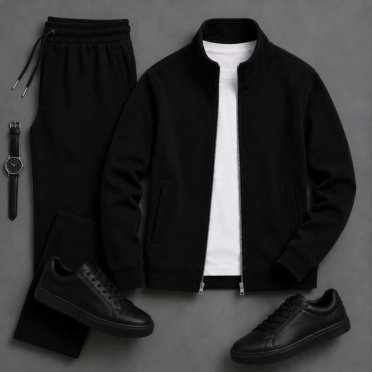 Men's Causal Stand Collar Jacket & Pants Two-Piece Sets
