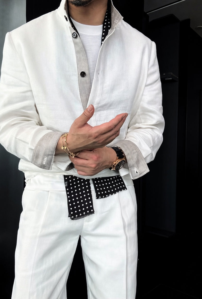 Premium Linen Mandarin Collar Suit-Sky Blue