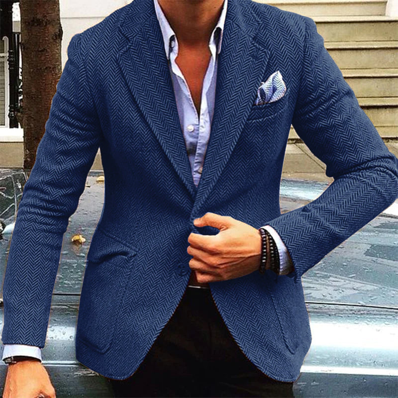Men's Vintage Herringbone Wool Blend Lapel Single Breasted Blazer