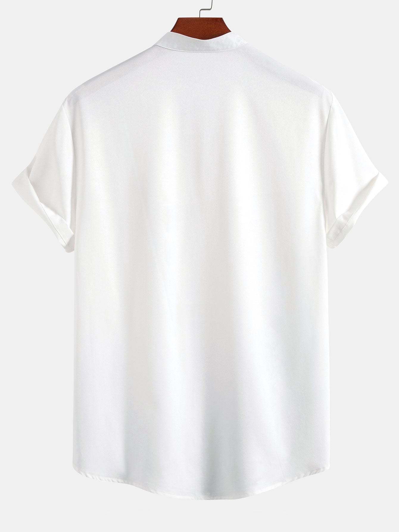 Ink Painting Stand Collar Shirt & Man Mid Length Drawstring Swim Shorts