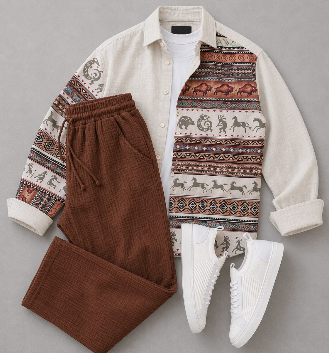 [Copy]Men's Casual Long Sleeves Shirt & Chinos Pants Two‑Piece Set