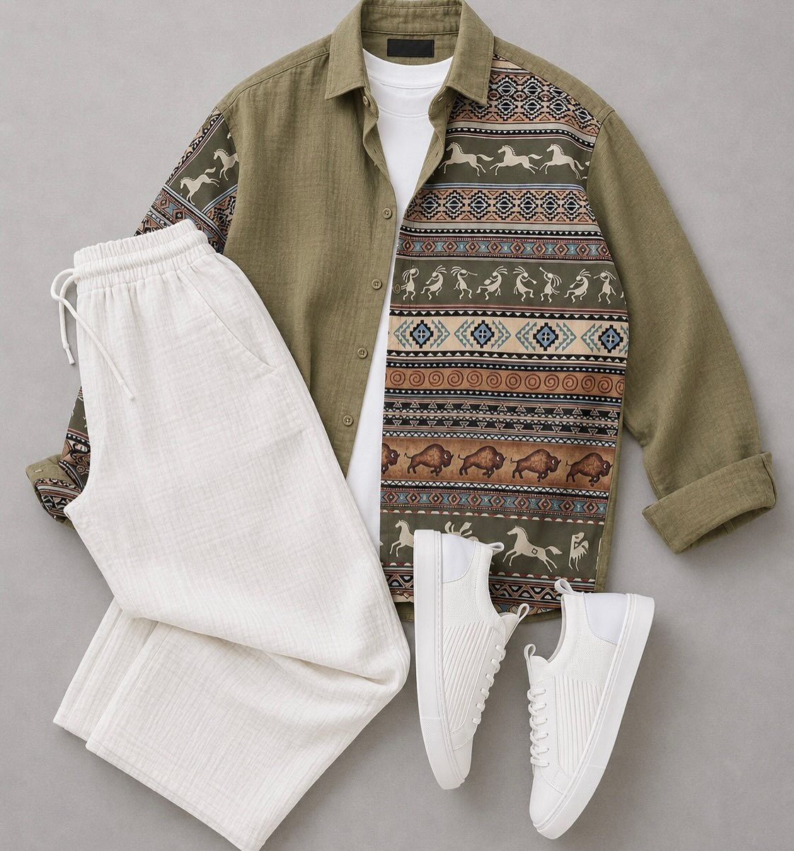 [Copy]Men's Casual Long Sleeves Shirt & Chinos Pants Two‑Piece Set