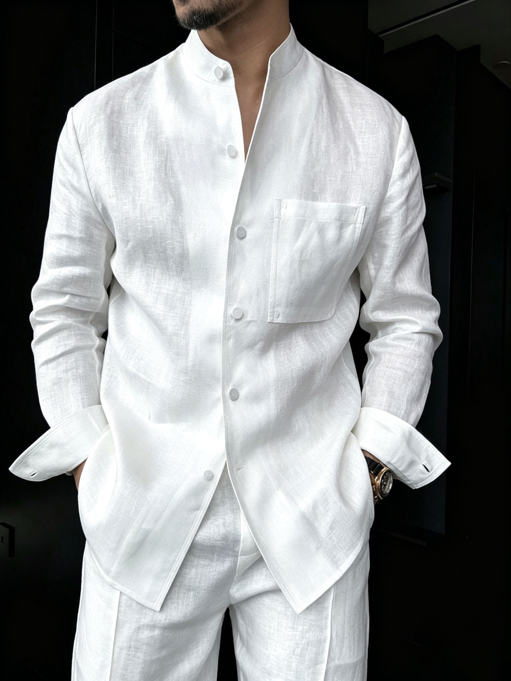 Premium Linen Mandarin Collar 2-Piece Suit | Old Money Style Breathable Set for Men