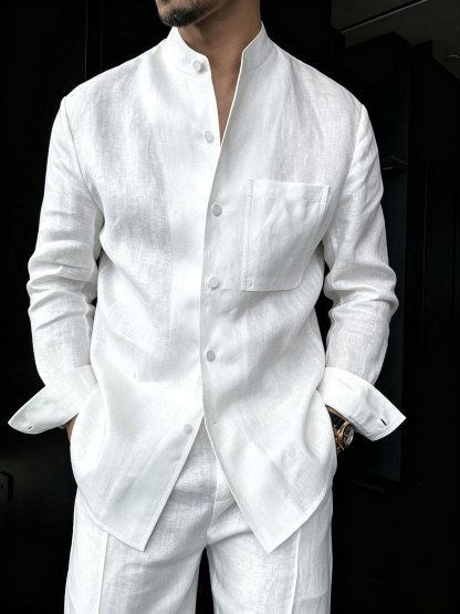 Premium Linen Mandarin Collar 2-Piece Suit | Old Money Style Breathable Set for Men