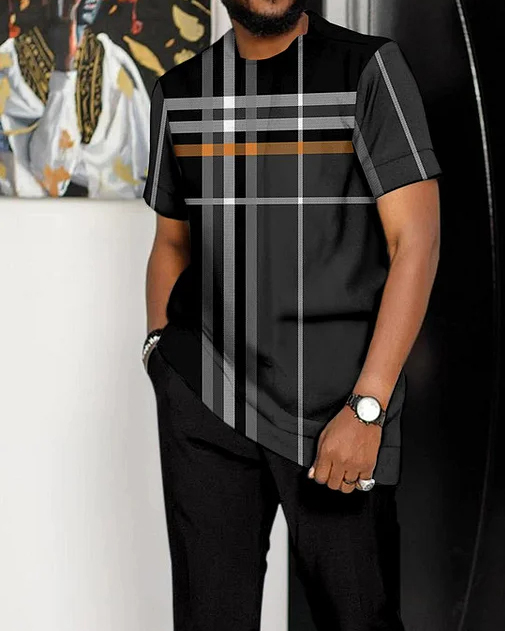 Men's Contrasting Printed Short-Sleeved Suit