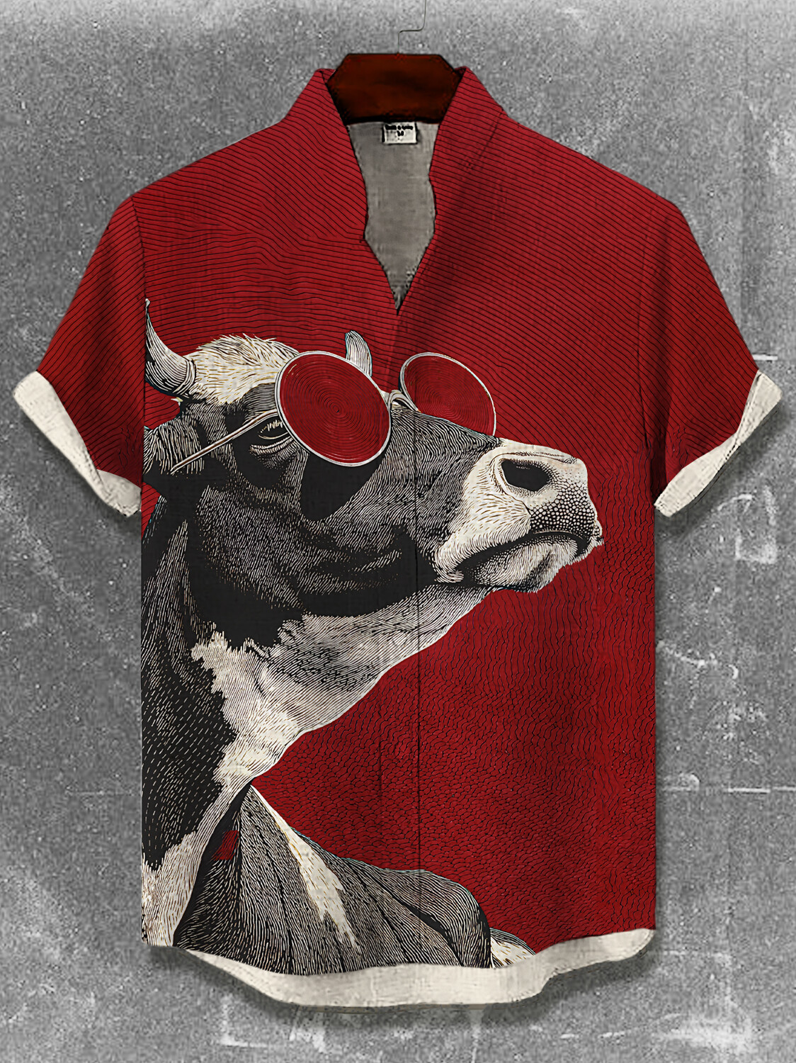 Men's Cow Wearing Print Short Sleeve Shirt