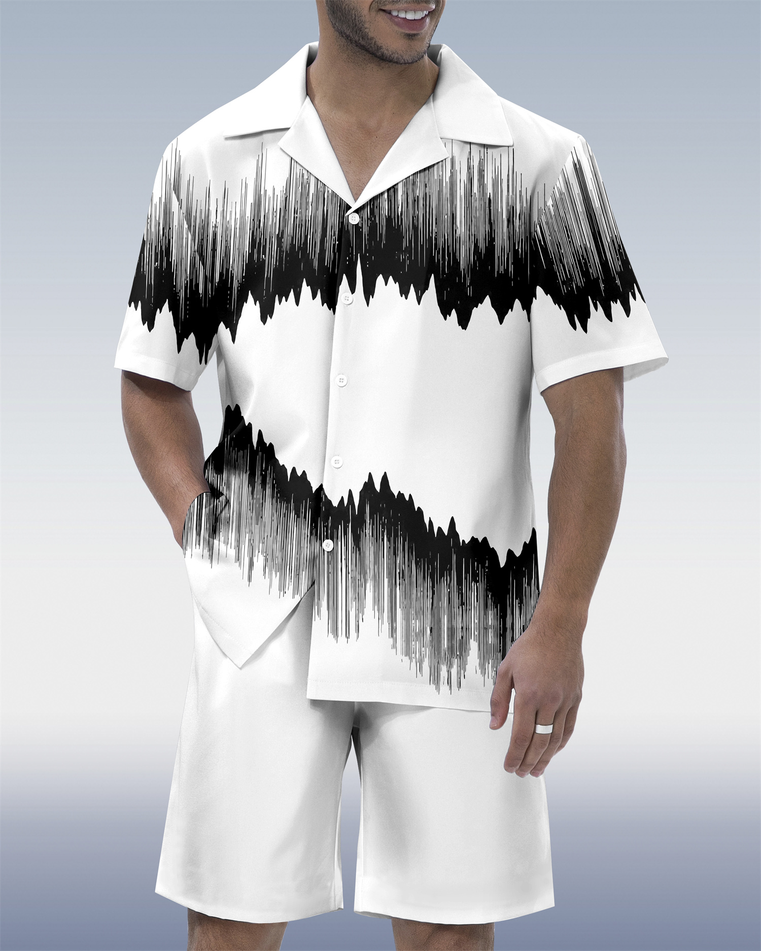 Men's Abstract Art Contrast Geometric  Print Short Sleeve Set
