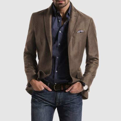 Men's Commuter Casual Solid Color Tops Double Button Coat Blazer