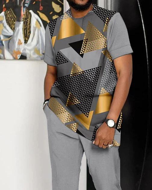 Suitmens Men's Personality Printed Short Sleeve Suit 221