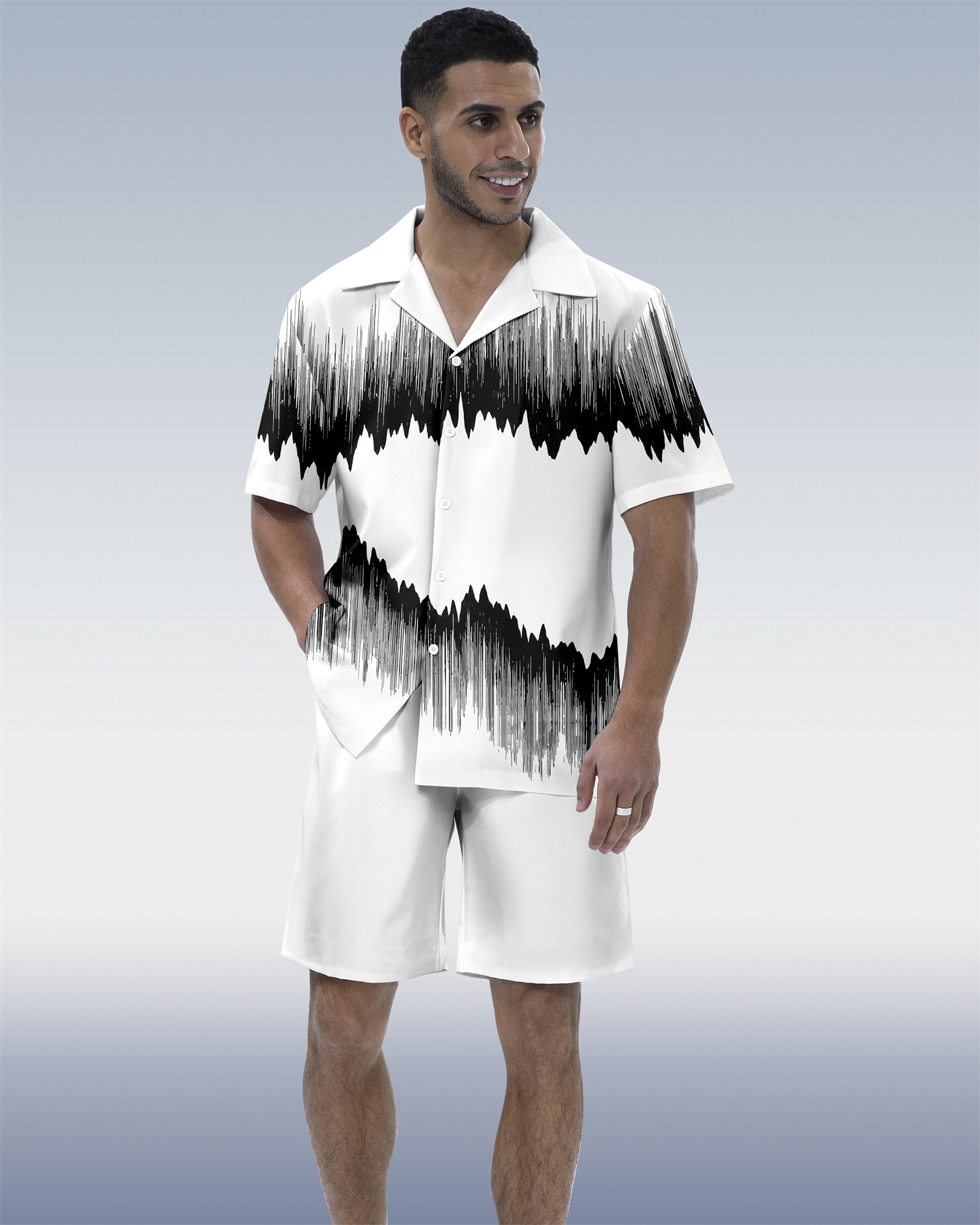 Men's Abstract Art Contrast Geometric  Print Short Sleeve Set