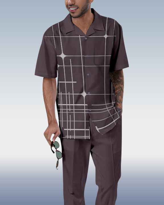 Men's Colorblock Check Short Sleeve Shirt Walking Set