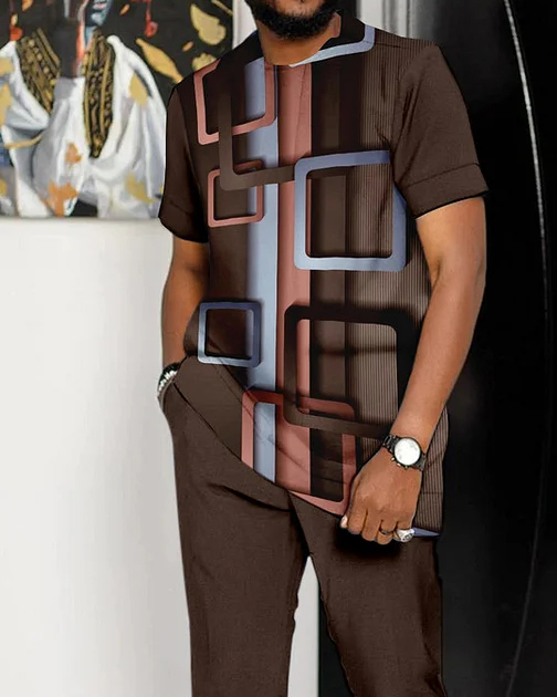 Men's Fashion Print Short Sleeve Athletic Walking Suit