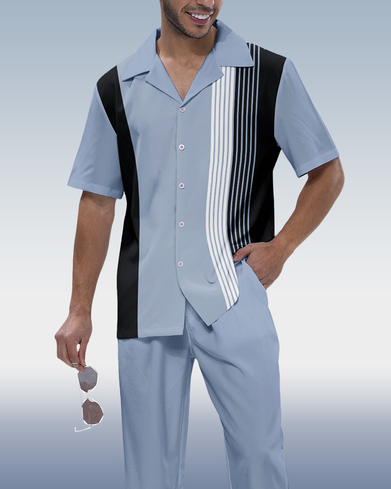 Men's 2-piece short-sleeve suit with vertical stripes