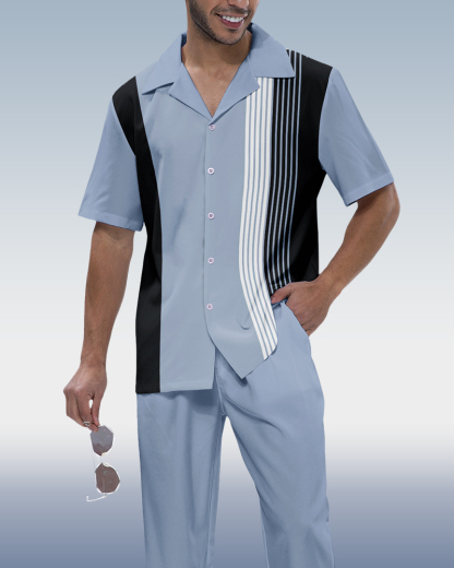 Men's 2-piece short-sleeve suit with vertical stripes