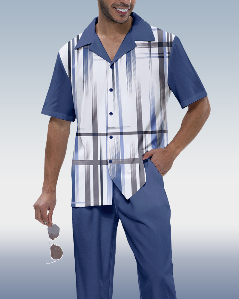 Men's Gradient Stripe 2-Piece Short Sleeve Suit