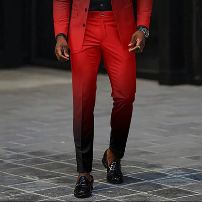 BlazerMen's Gradient Black & Red Color Matching Gradient Printed Long Sleeves Blazer & Trousers Two Pieces Set