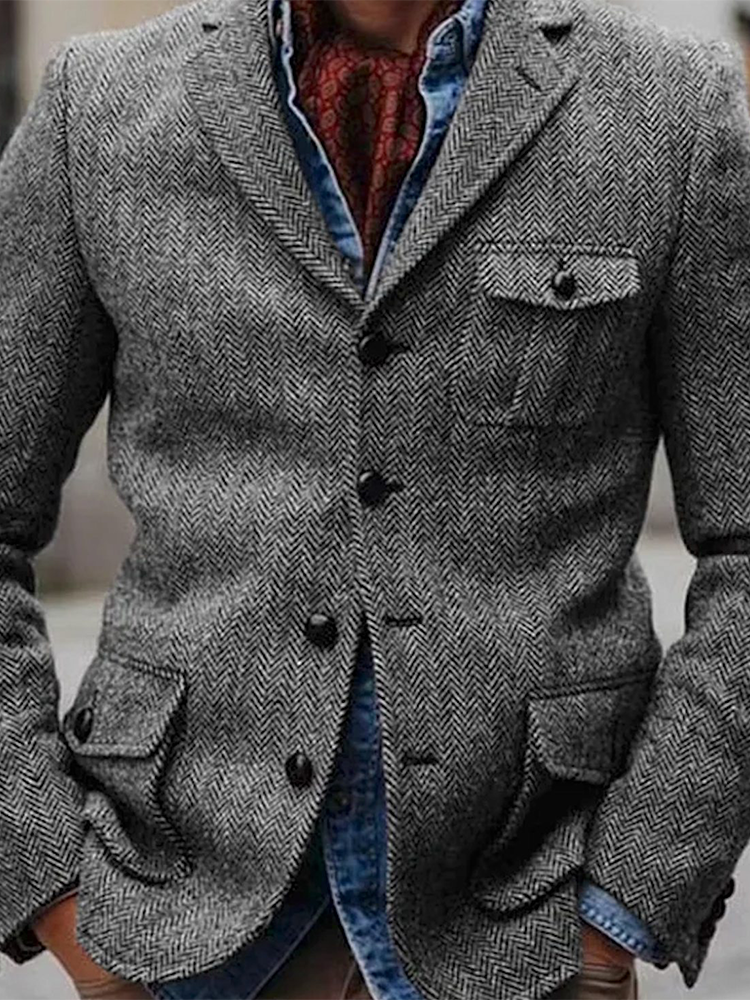 Men's Gray Multi-Check Blazer