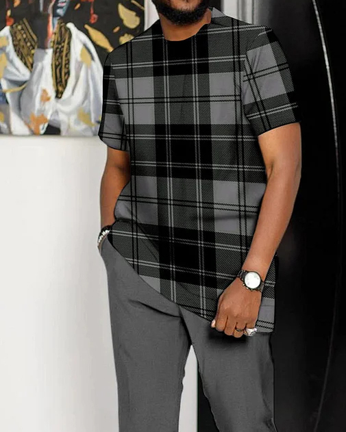 Suitmens Men's Contrasting Printed Short-Sleeved Suit 189